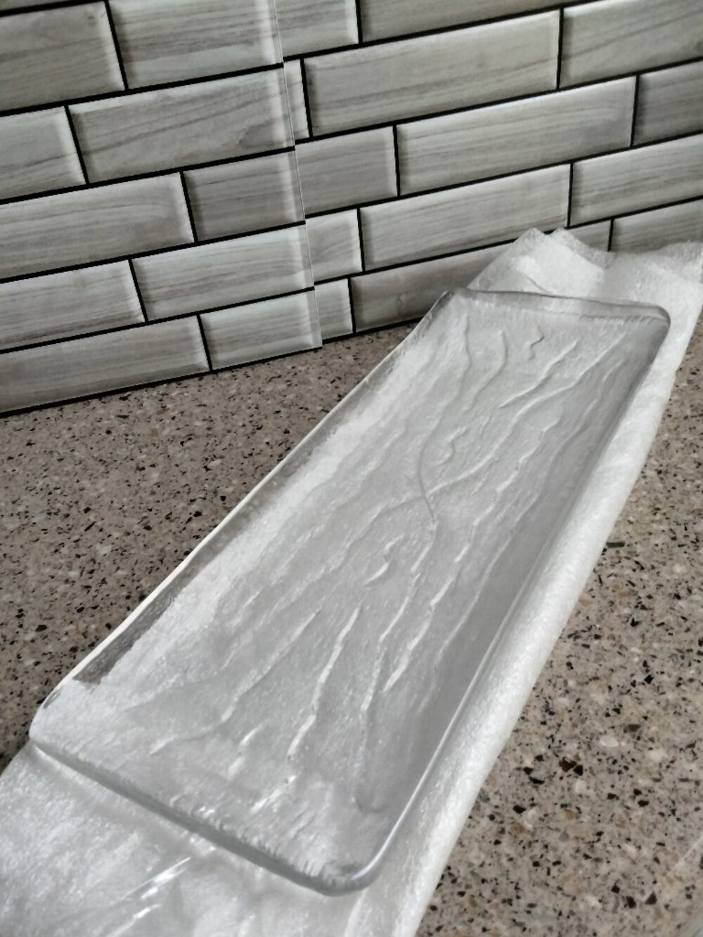 New Rectangular Ripple Texture Glass Platter Tray